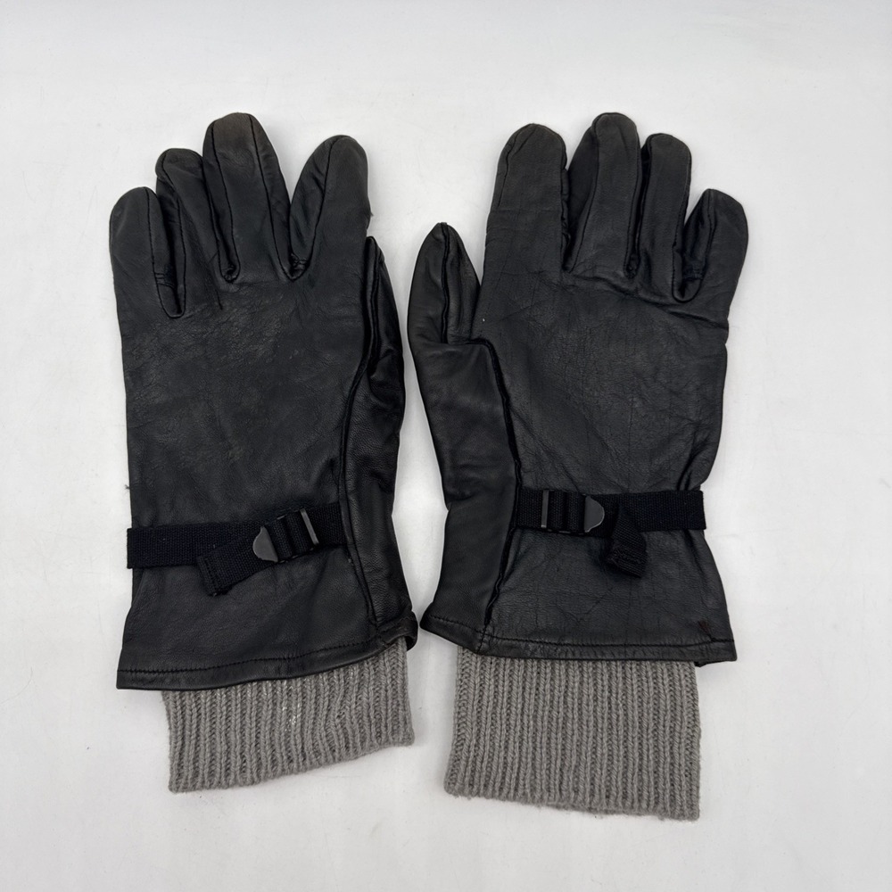 US Military Gloves Black Leather Sz 4 Wool Liners Federal Prison Industries